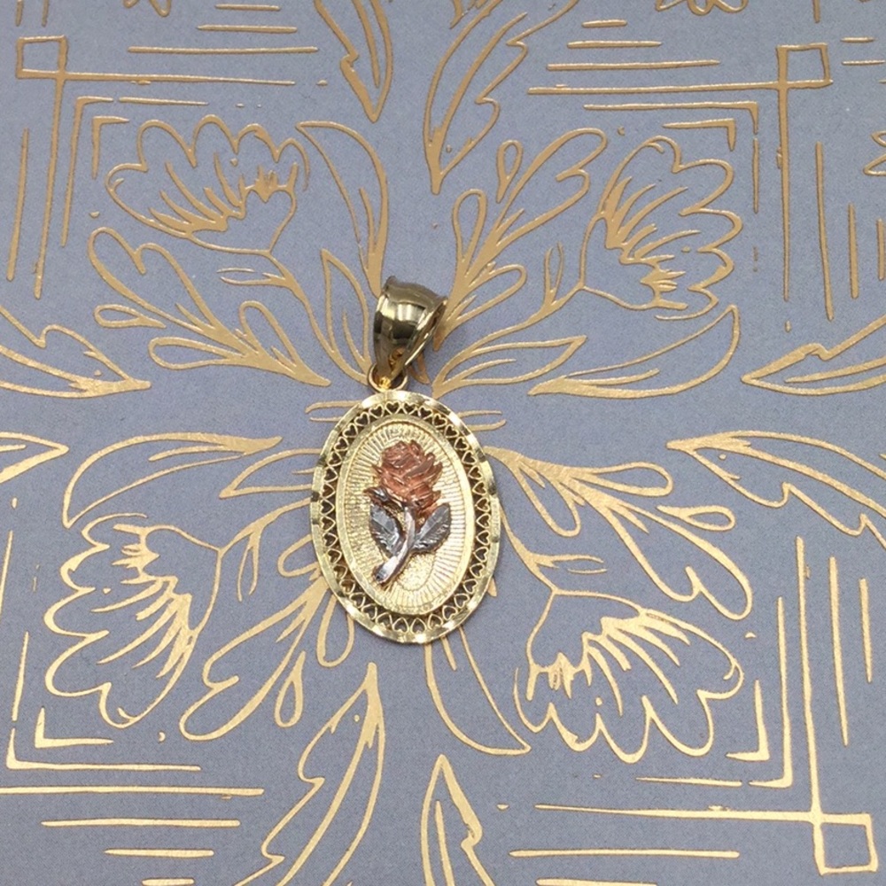 Charm 14 karat three color gold rose